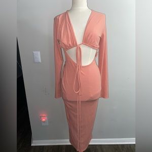 TIE‎ FRONT PINK CUT OUT MIDI DRESS